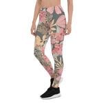 Mother's Day Gift, Mother's Day Leggings Pink Sage Green Flowers Leave Watercolor Pattern Women's Leggings
