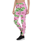 Mother's Day Gift, Mother's Day Leggings Pink Watercolor Roses with Leaves and Buds patter Women's Leggings