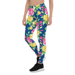Mother's Day Gift, Mother's Day Leggings Pink Yellow Rose Floral Pattern Women's Leggings
