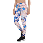 Mother's Day Gift, Mother's Day Leggings Pretty Azure Blue Blush Pink Floral Women's Leggings