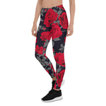 Mother's Day Gift, Mother's Day Leggings Seamless pattern Red Rose Flowers Vintage Women's Leggings
