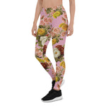 Mother's Day Gift, Mother's Day Leggings Vintage Chrysanthemum Flowers on Dusty Rose Pink Women's Leggings