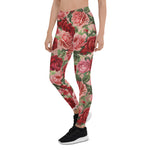 Mother's Day Gift, Mother's Day Leggings Vintage Elegant Pink Red Floral on Pink Rose Gold Women's Leggings