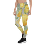 Mother's Day Gift, Mother's Day Leggings Vintage Yellow Rose and Grey Watercolor Floral Women's Leggings