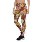 Mother's Day Gift, Mother's Day Leggings Vintage Chrysanthemum Flowers on Dusty Rose Women's Leggings