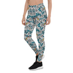 Mother's Day Gift, Mother's Day Leggings White Rose Flowers and Goldfinch Birds Women's Leggings