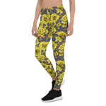 Mother's Day Gift, Mother's Day Leggings Yellow Roses with Blue Leaves Women's Leggings