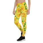 Mother's Day Gift, Mother's Day Leggings Yellow Watercolor Roses Garden Women's Leggings