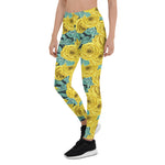 Mother's Day Gift, Mother's Day Leggings Yellow Watercolor Roses with Leaves and Buds pattern Women's Leggings