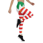 Scotstee Shop - Christmas Elf Green and Red Stripe Holiday Women's Leggings