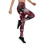 Scotstee Shop - Maroon White Snowflake Pattern Christmas Halloween Women's Leggings