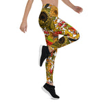 Mother's Day Gift, Mother's Day Leggings Autumn pattern featuring Bullfinches, Dahlia and Chrysanthemum flowers, various berries, leaves and bugs Women's Leggings