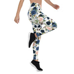Mother's Day Gift, Mother's Day Leggings Blush Rose Pink Navy Blue Bouquet Women's Leggings