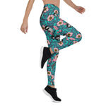 Mother's Day Gift, Mother's Day Leggings Chickadees in The Wild Rose Pink and Blue Women's Leggings