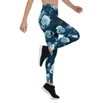 Mother's Day Gift, Mother's Day Leggings Classic Blue Rose Pattern Women's Leggings