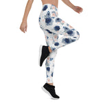 Mother's Day Gift, Mother's Day Leggings Dusty Blue and Blush Pink Flowers Women's Leggings