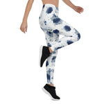 Mother's Day Gift, Mother's Day Leggings Dusty Blue and Navy Blue Flowers Women's Leggings