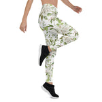 Mother's Day Gift, Mother's Day Leggings Elegant Antique White Rose Botanical Pattern Women's Leggings