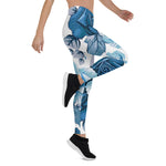 Mother's Day Gift, Mother's Day Leggings Elegant Modern Floral Blue Women's Leggings