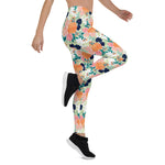 Mother's Day Gift, Mother's Day Leggings Elegant Pink Blue & Orange Floral Watercolor Women's Leggings