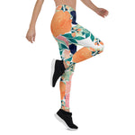 Mother's Day Gift, Mother's Day Leggings Elegant Pink Blue & Orange Rose Floral Watercolor wOMEN'S Leggings