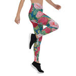 Mother's Day Gift, Mother's Day Leggings Elegant Victorian Watercolor Red and Pink Roses Women's Leggings