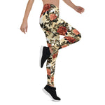 Mother's Day Gift, Mother's Day Leggings Floral pattern with red and orange Roses Flower Women's Leggings