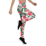 Mother's Day Gift, Mother's Day Leggings Floral Red Camellia Flowers Women's Leggings