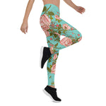 Mother's Day Gift, Mother's Day Leggings Floral Rose Garden Pattern Blue Women's Leggings
