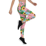 Mother's Day Gift, Mother's Day Leggings Peonies Yellow Sunflowers Watercolor Women's Leggings