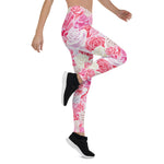 Mother's Day Gift, Mother's Day Leggings Pink and White Roses Seamless Flower Women's Leggings