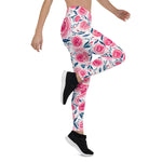 Mother's Day Gift, Mother's Day Leggings Pink Floral Watercolor Roses Pattern Women's Leggings