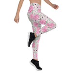 Mother's Day Gift, Mother's Day Leggings Pink Rose Garden Floral Pattern Women's Leggings