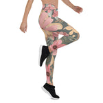 Mother's Day Gift, Mother's Day Leggings Pink Sage Green Flowers Leave Watercolor Pattern Women's Leggings