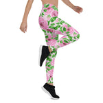 Mother's Day Gift, Mother's Day Leggings Pink Watercolor Roses with Leaves and Buds patter Women's Leggings