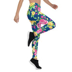Mother's Day Gift, Mother's Day Leggings Pink Yellow Rose Floral Pattern Women's Leggings