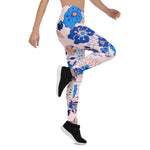 Mother's Day Gift, Mother's Day Leggings Pretty Azure Blue Blush Pink Floral Women's Leggings