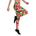 Mother's Day Gift, Mother's Day Leggings Red Hibiscus Watercolor Women's Leggings