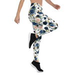 Mother's Day Gift, Mother's Day Leggings Rose Blush Pink Navy Blue Bouquet Women's Leggings