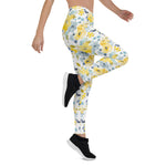 Mother's Day Gift, Mother's Day Leggings Rose Yellow and Blue Watercolor Pattern Flower Women's Leggings