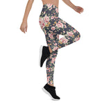 Mother's Day Gift, Mother's Day Leggings Roses Vintage Flower pattern on navy Women's Leggings