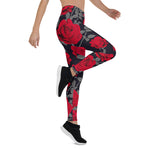 Mother's Day Gift, Mother's Day Leggings Seamless pattern Red Rose Flowers Vintage Women's Leggings