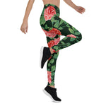 Mother's Day Gift, Mother's Day Leggings Seamless pattern with Red Roses Flowers Women's Leggings