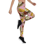 Mother's Day Gift, Mother's Day Leggings Vintage Chrysanthemum Flowers on Dusty Rose Pink Women's Leggings
