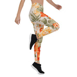 Mother's Day Gift, Mother's Day Leggings Vintage Floral Fabric Orange Rose Garden Women's Leggings