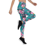 Mother's Day Gift, Mother's Day Leggings Vintage Rose pattern on Blue Women's Leggings
