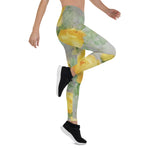 Mother's Day Gift, Mother's Day Leggings Vintage Yellow Rose and Grey Watercolor Floral Women's Leggings