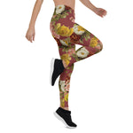 Mother's Day Gift, Mother's Day Leggings Vintage Chrysanthemum Flowers on Dusty Rose Women's Leggings