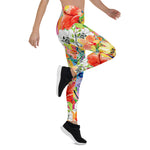 Mother's Day Gift, Mother's Day Leggings watercolor hand painted background with magnolia, lily, orchid flowers and tropical leaves Women's Leggings