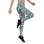 Mother's Day Gift, Mother's Day Leggings White Rose Flowers and Goldfinch Birds Women's Leggings